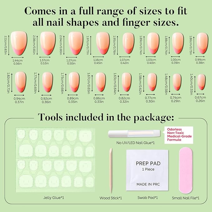 Luxbon French Tip Press On Acrylic False Nails Short Almond with No-Cure Nail Glue and Tool Kit – Glue On Nails Soft Gel Tips 25-30pcs Full Size Set, Reusable Fake Nails for Women, Hot Pink