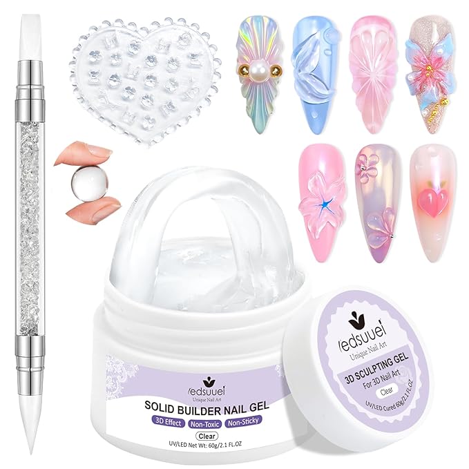Clear 3D Nail Gel LEDSUUEI: 60g Solid Nail Glue Gel Non-Sticky Molding Gels for Nails White Sculpting U V LED Soak Off Gels for Carving