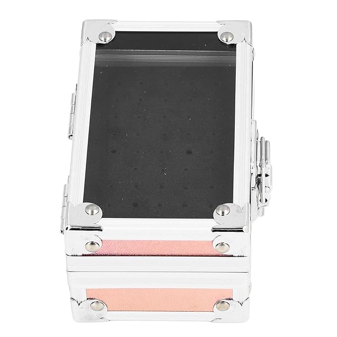 Pomya Nail Drill Bit Holder Storage Box, Multi Hole Nail Drill Bits Stand Displayer with Transparent Cover, Nail Bits Organizers Container (Dazzling Gold)