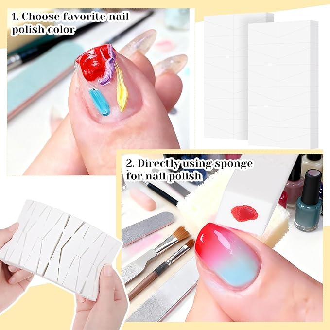 Mimorou 144 Pcs Ombre Nail Sponges Mini Nail Art Sponges White Ombre Brush Professional Tools Accessories Supplies Home DIY Art Salon, 1.7"x0.7"x0.75"