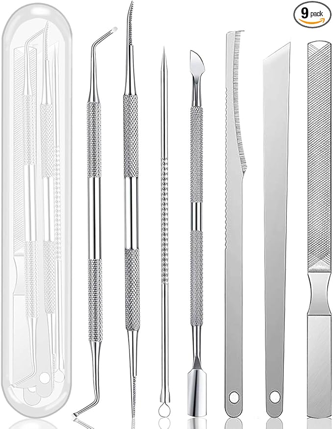 Ingrown Toenail Pedicure Tool Kit, Nail File and Nail Lifter Pusher Double-Sided nail Manicure Kit Stainless Steel(9 Piece Set)
