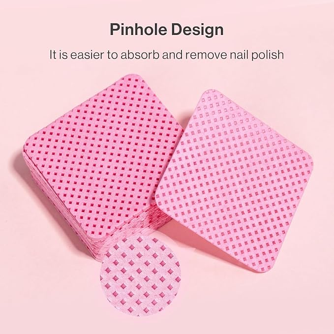 MelodySusie 600Pcs Lint Free Nail Pink Wipes Super Absorbent Soft Non-Woven for Fingernail Polish Remover and Eyelash Extension Wipes for Nail Art