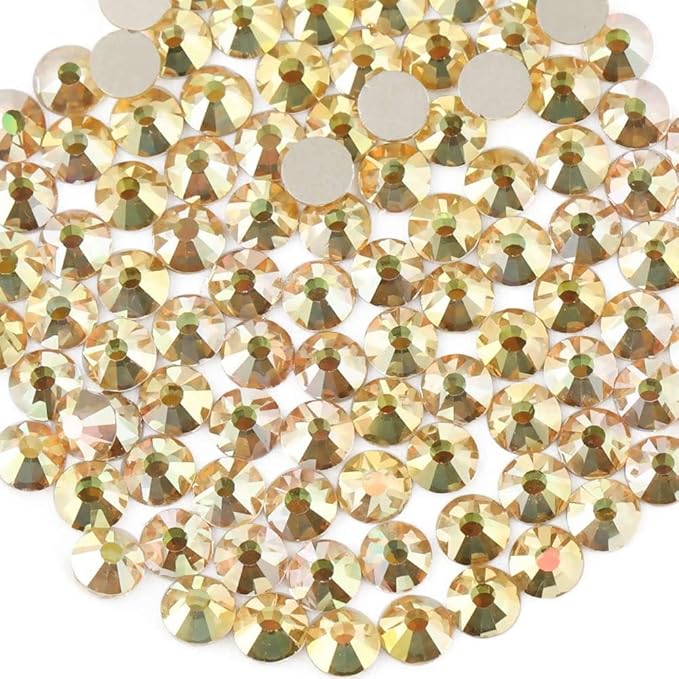Beadsland 288pcs Flat Back Crystal Rhinestones Round Gems for Nail Art and Craft Glue Fix, Metal Sunlight, SS34, 7.1-7.3mm