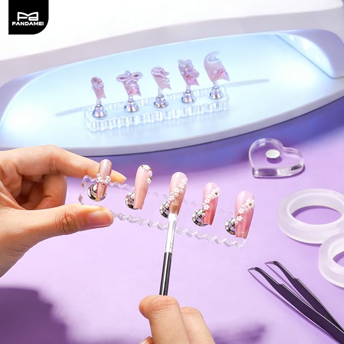 Fandamei Nail Holder, 2 Set Nail Holders for Painting Nails, Nail Stand for Press on, Press on Nail Stand for Practice, Magnetic Acrylic Nail Display Holders for Nail Art with Double-sided Tape
