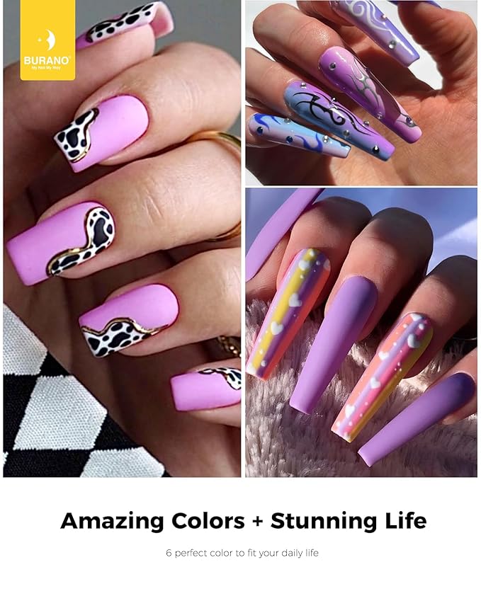 BURANO Poly Extension Gel Nail Kit, 6 Colors Nail Poly Nails Builder Gel Set for Beginner & Professional Using, DIY Starter Kit Nail Art Gift (purple)
