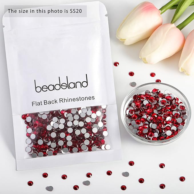 Beadsland Flat Back Crystal Rhinestones Round Gems for Nail Art and Craft Glue Fix, Siam, 4.6-4.8mm, SS20/1440pcs