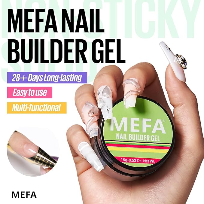 MEFA Builder Gel for Nails, Transparent UV Gel for Nail Extension and Sculpting, Strengthening Nail Art Manicure UV Builder for Nail Salons, 15g
