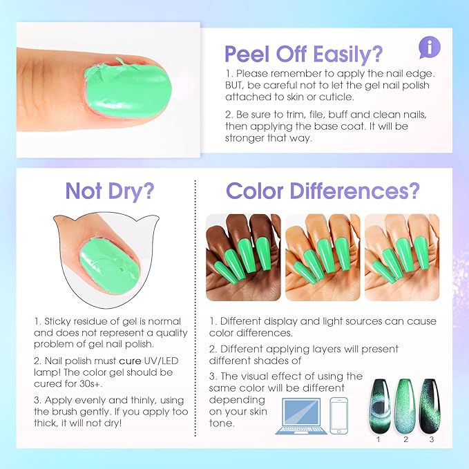 ROSALIND Cat Eye Gel Nail Polish with Magnet, 8 Colors Chameleon Magnetic Gel Polish Soak Off UV Double Magic Cateye Colors Nail Polish Set for Home Salon Manicure