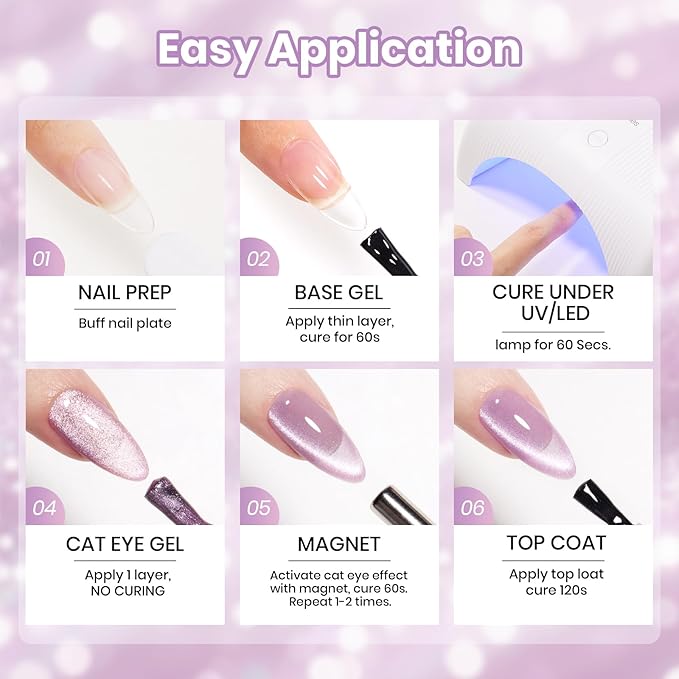 Beetles Twilight Dream Purple Cat Eye Gel Nail Polish - 15ML Glitter Purple Cat Eye Spring Gel Polish Magnetic Shimmer Effect Soak Off UV Nail Art Design Salon DIY Manicure Gift for Women