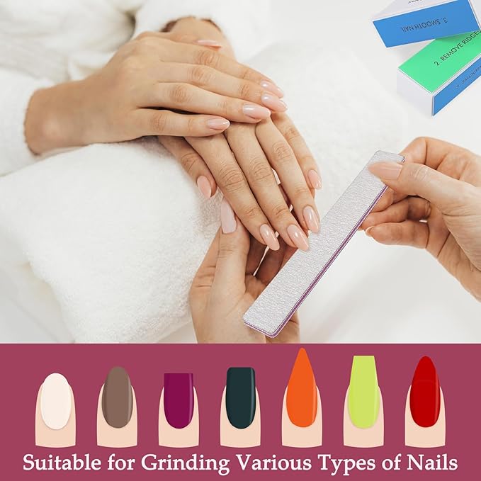 Professional Nail Files and Buffers Kit, Nail Sponge Buffer Blocks and 100/180 Grit Nail Files Set for Fingernail and Acrylic Nails