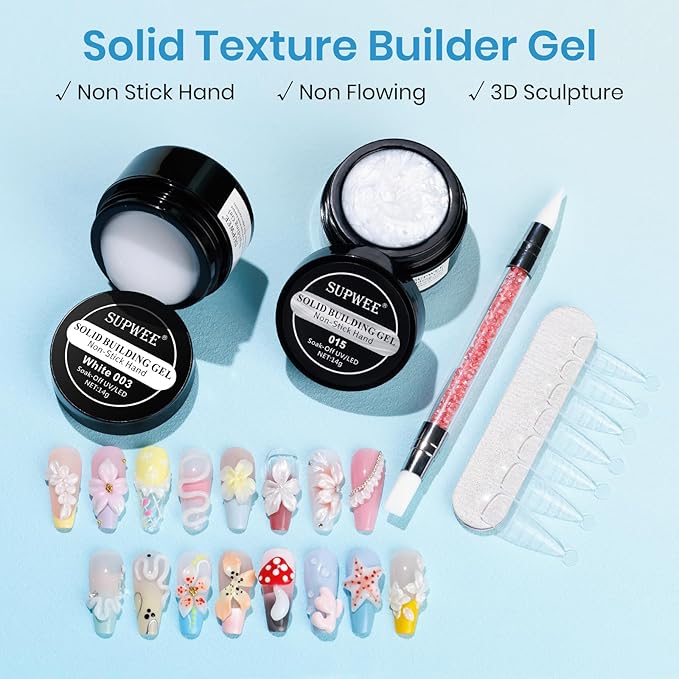 3D Nail Gel Sculpting Gel Non Stick Hand Solid Builder Gel for Nails Extension Sculpting Modeling with Chrome Powder for Carving Patterns Decoration Home Manicure DIY for Women