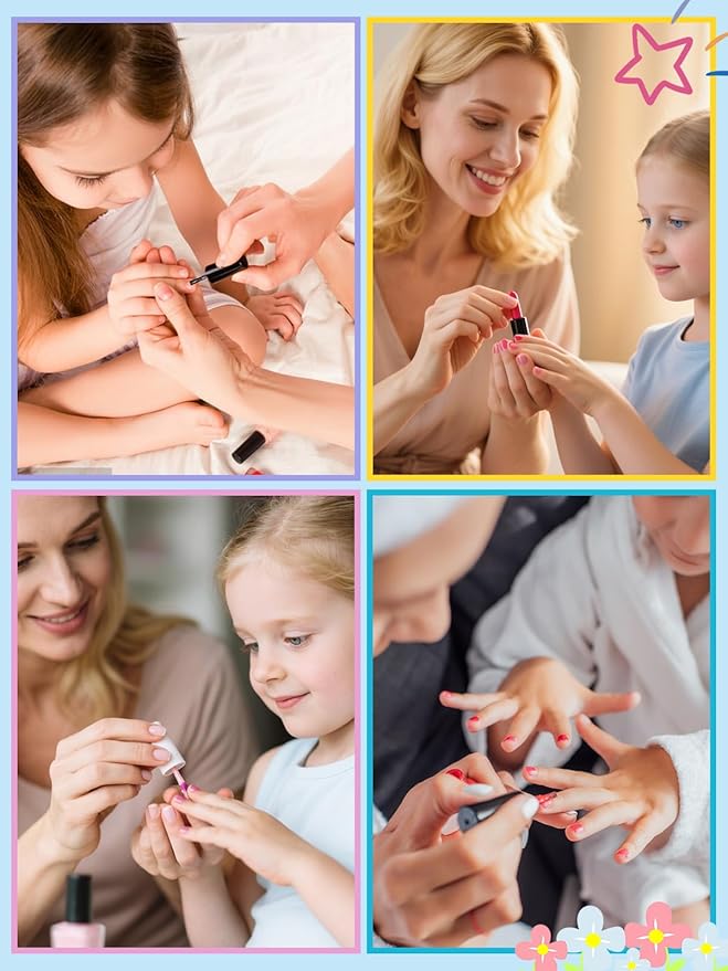 EBANKU 24 Pieces Kid Fake Nail Kit, Almond Press on Nails for Kids Lovely Heart Press on Nail Short Artificial False Nail Kits for Kids Girls