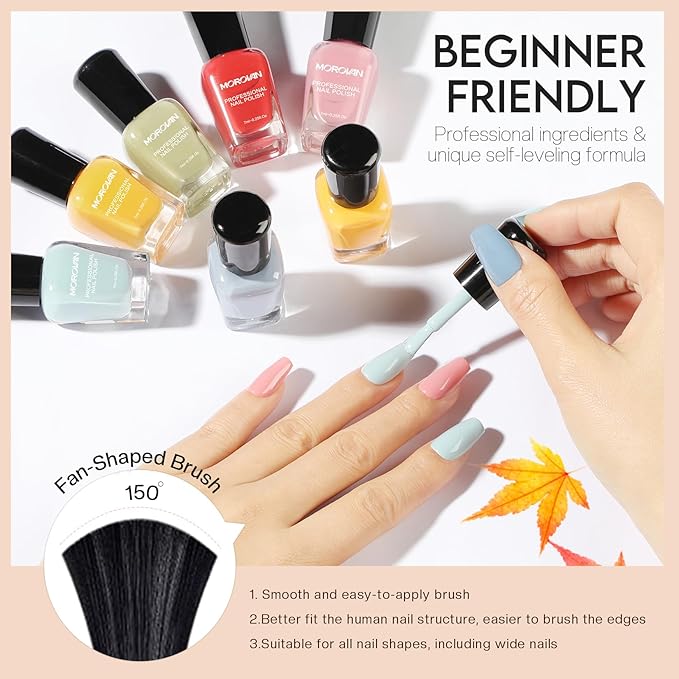 Morovan Nail Polish Set Fingernail: Fall Quick Dry Nail Polish Kit Fall Orange Regular Bulk 0.25 oz Finger Nail Lacquer Pack Glossy Toenail Polish DIY Gifts for Women