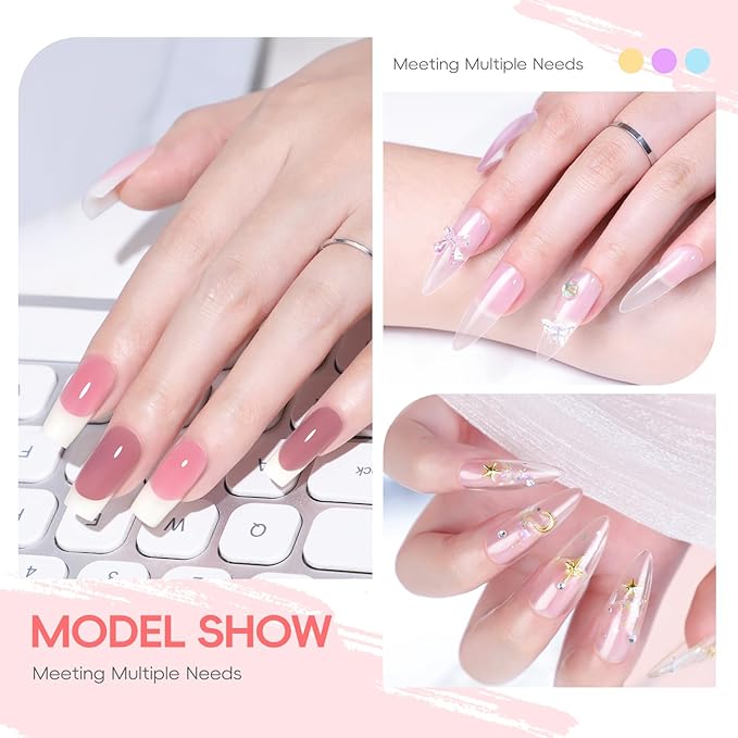 PEACECOLOR 24PCS Poly Nail Gel Kit with U V Light 6 Colors Pink White Clear Nude Glitter Nail Extension Gel with Base Glossy & Matte Top Coat Slip Solution Starter Manicure Kit for Women Beginners