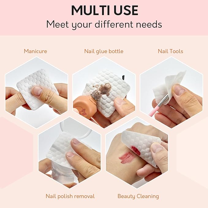 2000PCS Lint Free Nail Wipes- Wavy Pattern Nail Polish Remover Pads- Lint Free Wipes for Nail Polish, Eyelash Extensions, Nail Art- Prep Wipes for Manicure and Pedicure