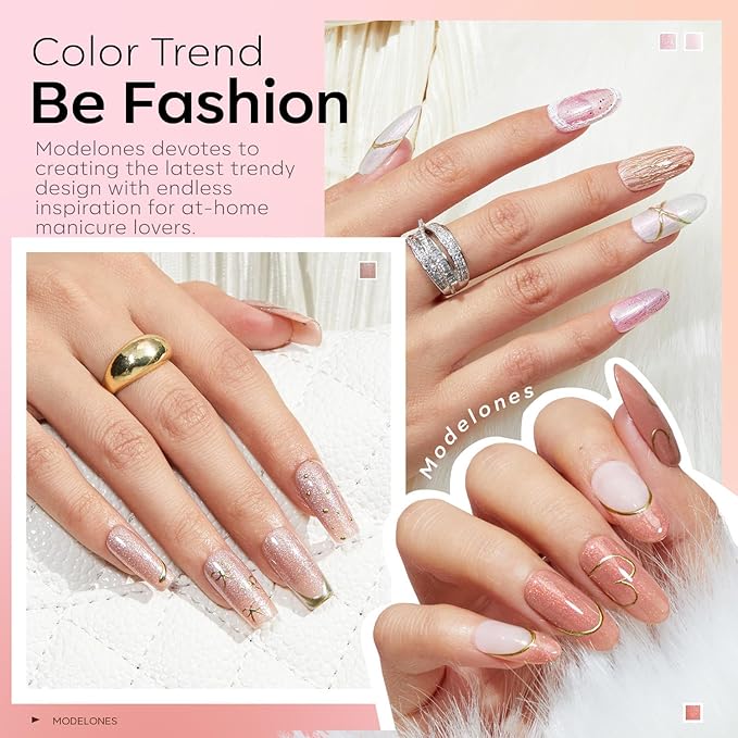 modelones Gel Nail Polish Set 6 Colors Nude Pink Glitter Gel Nail Polish Neutral Pearl White Pink Shimmer Skin Tone Soak Off LED Bubble Bath Collection Nail Art DIY Salon All Seasons Gift For Women