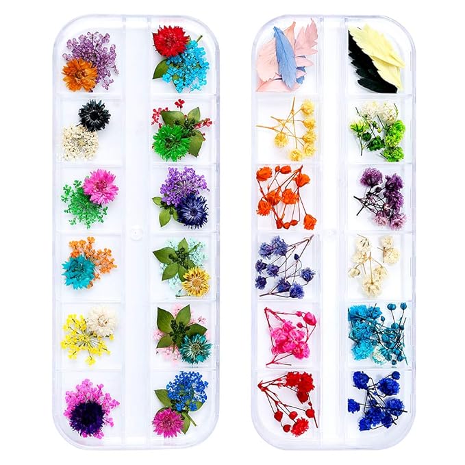90 Pcs Dried Flowers 36 Colors 3D Nail Art Real Flowers Nature Dry Petals Leaves Decor for Nail Art Design Manicure Decoration