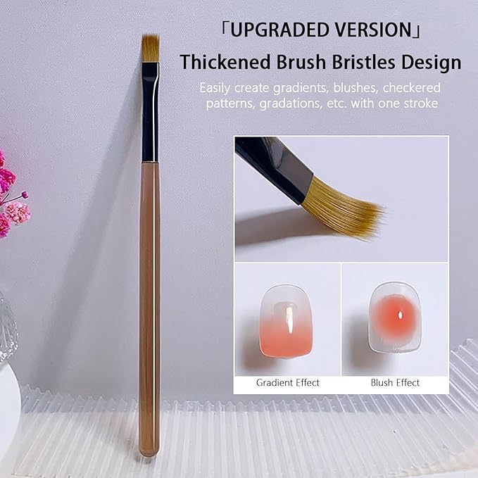Ombre Nail Brush (Thicken), Precise Gradient & Lace Nail Art Painting Brushes Pen, Acrylic Ombre Brush for Nails, Mahogany Manicure Design Tools for DIY & Salon Gel Polish - 1 Pack