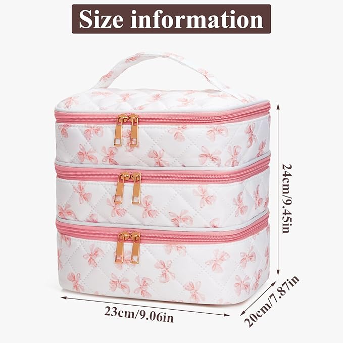 Nail Polish Organizer Aesthetic Nail Organizers and Storage, Bow Nail Supplies Kit Organizer Travel Carrying Case for Manicure Tools (Bow A, 3 Layer)