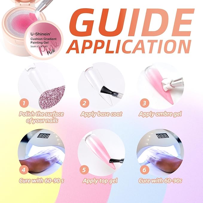 Cushion Gradient Painting Gel, Ombre Nails Aura Nails Full Coverage Precise Control of Each Dip 100pcs Spong & Tweezers Matte Effect Non-Wipe Long Lasting Soak Off UV LED(p)