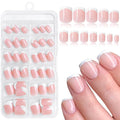 120PC White French Tip Press on Nails Short Fake Nails Press ons with 5*Adhesive Tabs, Pink Square Acrylic Nail Press on Nail French Tip Nails False Artificial Fingernails Stick on Nails-M