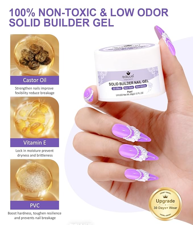 Pearl 3D Nail Gel LEDSUUEI: 60g Solid Nail Glue Gel Non-Sticky Molding Gels for Nails White Sculpting U V LED Soak Off Gels for Carving