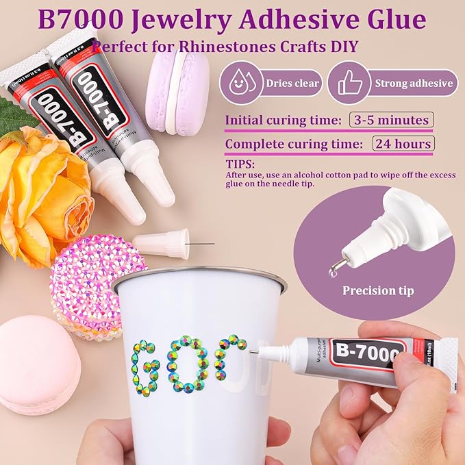 Resin Jelly Rhinestones for Crafting with B7000 Jewelry Glue, 2 Boxes Emerald Black AB Flatback Crystals with 3Pcs 10ml Glue, Bedazzling Non Hotfix Gems for DIY Tumblers Clothing Shoes Manicure