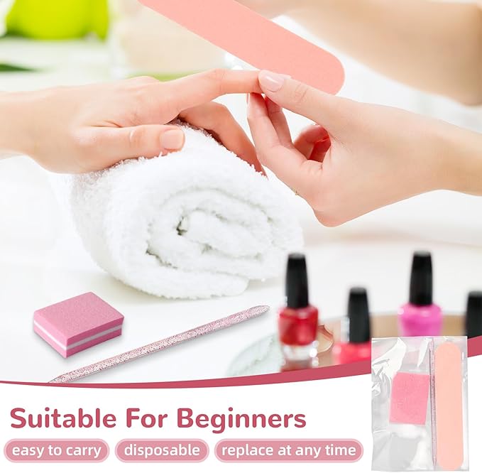 40 Sets Professional Manicure Press On Nail Tool Kit, Pink Disposable Manicure Nail Supplies kit with Mini Nail File,Mini Nail Buffer,Nail Stick