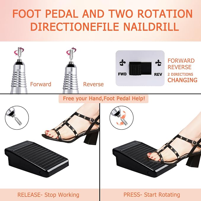 30000rpm Electric Nail Drill Professional Electric Nail File Efile Set for Acrylic, Gel Nails, Manicure Pedicure Polishing Shape Tools Nail Polisher with 6 Nail Drill Bits & Bands