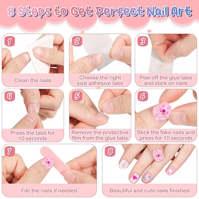 Extra Small Press on Nails for Little Girls, Thrilez Mini Fake Nails Kids Stick On Nail Tips Short Cute Acrylic Nails for Girls 7-10 Gifts