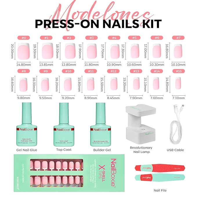 Modelones Gel Nail Kit, Top Coat Nail Glue for Nail Tips Builder Nail Gel 160 PCS Short Brown Square French Tip Press on Nails with LED Light for Easy DIY Nail Art Kit