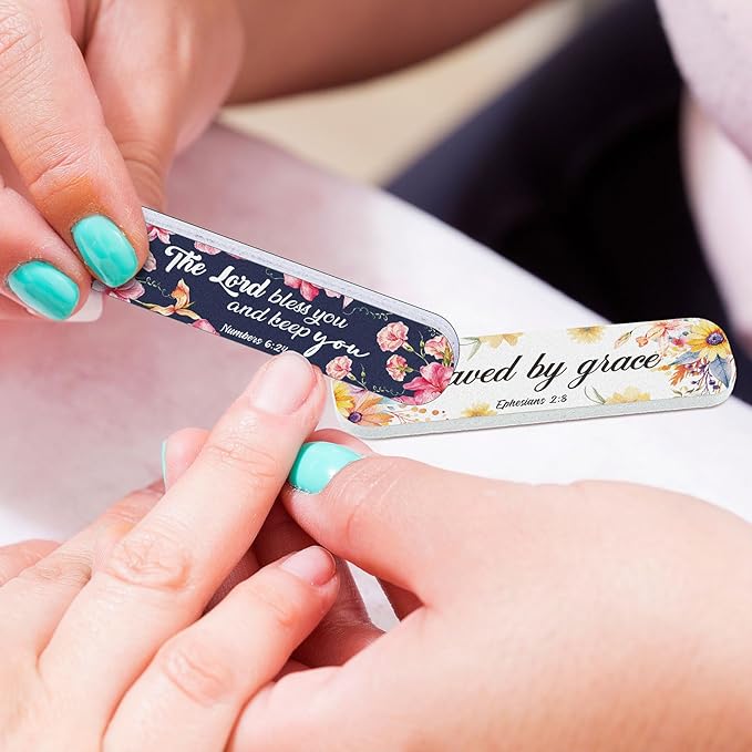 200 Pcs Christian Bible Verse Nail Files Gift for Women Religious Scripture Nail Emery Boards Colorful Floral Buffering Files Scripture Manicure Tools Easter VBS Gift(Bible Gentle Style)