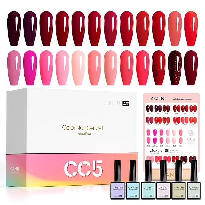 CANNI 30Pcs Red Gel Nail Polish Set - 9ML Fire, Burgundy, Rose, Pink, Glitter Dark Red Gel Kit, Soak Off UV LED Nail Polish Set for DIY Manicure, Home & Salon Use
