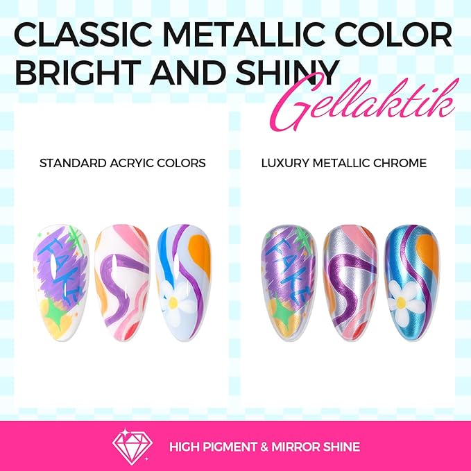 12 Colors Metallic Nail Art Pens Set, 0.5mm Nail Polish Pens Acrylic Paint Markers for Nails, Quick-Drying Glitter Nail Polish Pens for 3D Drawing, DIY Manicure Tools for Home & Salon