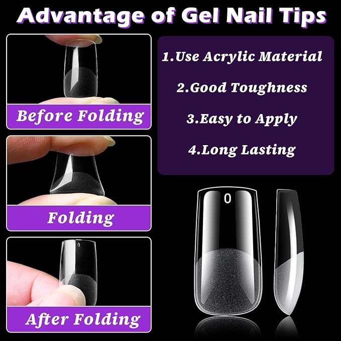 LoveOurHome 600pc Medium Square Nail Tips Clear Fake Nails Square Gel Nail Tips Full Cover Acrylic Nails Clear Press on Nails Medium False Nail 15 Sizes Fingernails for Gel Nail Extension