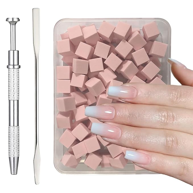 100pcs Nail Sponges for Ombre,Ombre Nail Brush With Grabbing Pen and Stainless Steel Mixing Stick,Soft Nail Art Sponges,Nail Design Tools for Professional and Beginner Manicure Salon (Pink)