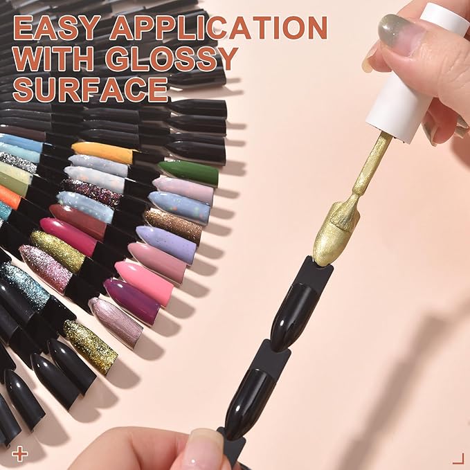 300 Tips Nail Swatch Sticks with Metal Split Ring Fan-shaped Display Nail Practice Sticks Nail Sample Swatches for Nail Art Polish Practice Nail Color Display (Black)
