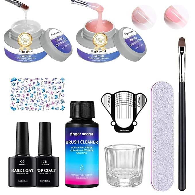 Hard Gel Builder Gel for Nails Strong Durable Hand Nude 3D Sculpting for Nail Extension 2oz (clear&pink, 1fl.oz*2)