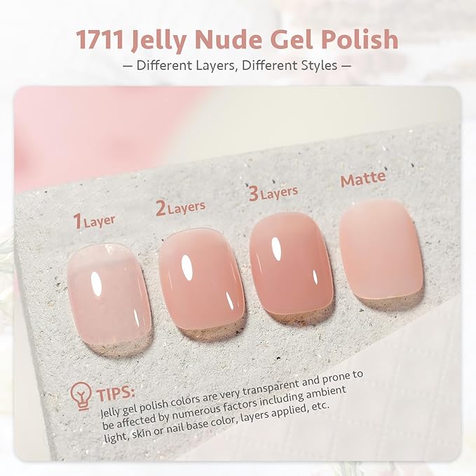 GAOY Jelly Nude Gel Nail Polish, 16ml Sheer Peach Translucent Gel Polish, UV Light Cure for Nail Art DIY, 1711 Peach Oolong