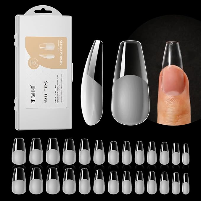 ROSALIND Half Matte Medium Coffin Fake Nail Tips, 264PCS Press on Nails Coffin Full Cover Medium False Nail Tips DIY Manicure Salon Artificial Extension Nails(One-Sided No File)