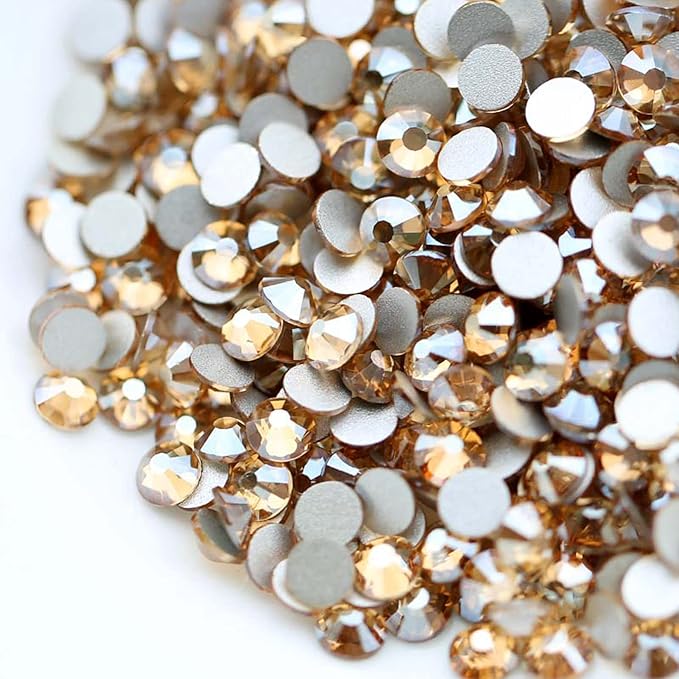 Dowarm 1440 Piece SS4 Flatback Rhinestones, 1.5MM Mini Flatback Nail Crystal Rhinestones for Craft, Dance Costumes, Non Hotfix (SS4 / 1.5MM, Golden Shadow/Champagne)