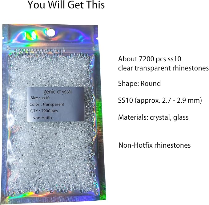 ss10 Transparent Glass Rhinestones Flatback, 50 Gross 2.8 mm Unfoiled Clear Flat Back Crystals Stones for DIY Crafts, Tumblers, Shoes