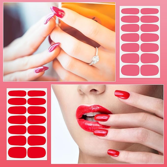 DANNEASY 16 Sheets Polish Stickers Full Wraps for Women Self Adhesive Strips Gel Sticker Solid Color Fingernail Manicure Kit With 1pc File, Cuticle Stick