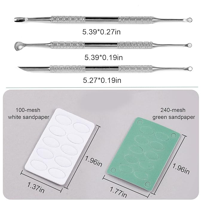 3 Pieces Silver Stainless Steel Double-End Nail Cuticle Pusher Nail Art Pre-Treatment Cuticle Remover Tool With 10 Sheets Sandpaper Dead Skin Removal Nail Cuticle Remover Trimmer Pen