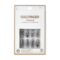 GoldFinger Premium Luxury False Nails Kit, Ready to Wear Fake Nails, Manicure Stick and Glue Included, Long Coffin Shape with 3D Rhinestones, Long-Lasting Hottest Trend Glue on Nails