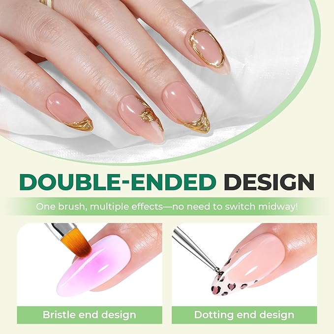 UNA GELLA Nail Art Pens 6PCS Green Color Acrylic Nail Art Design Brush Set with Gel Polish Liner Brushes Christmas Double-headed Nail Dotting Tools for DIY Home Salon Manicure Design Supplies