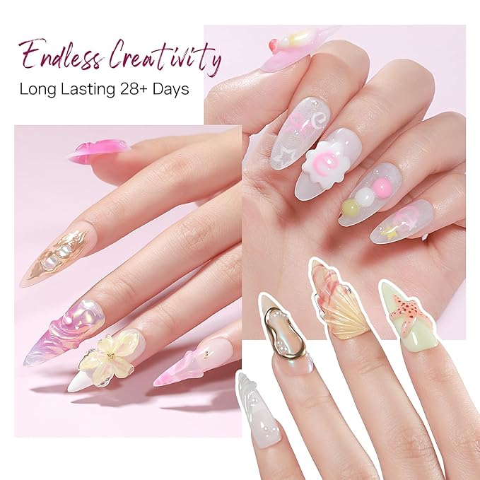 MIZHSE Solid Builder Gel for Nails, Non-Sticky Clear White Pink 3D Nail Art, Sculpting Building Hard Gel with Dual Form Silicone Pen for Carving Patterns Decoration Nail Art Manicure Home DIY
