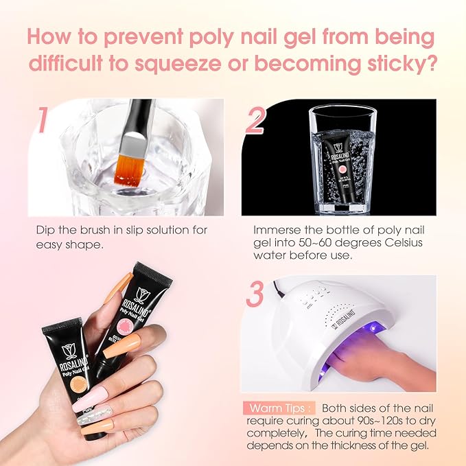 ROSALIND 14PCS White Nude Poly Nail Gel Kit with Nail Lamp Brown Purple Poly Extension Gel Set
