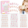 Laza 72pcs Children Nails Press On Pre-glue Full Cover Red Pink Heart Flower Short False Nail Kits for Kids Teenager Girls - French Love