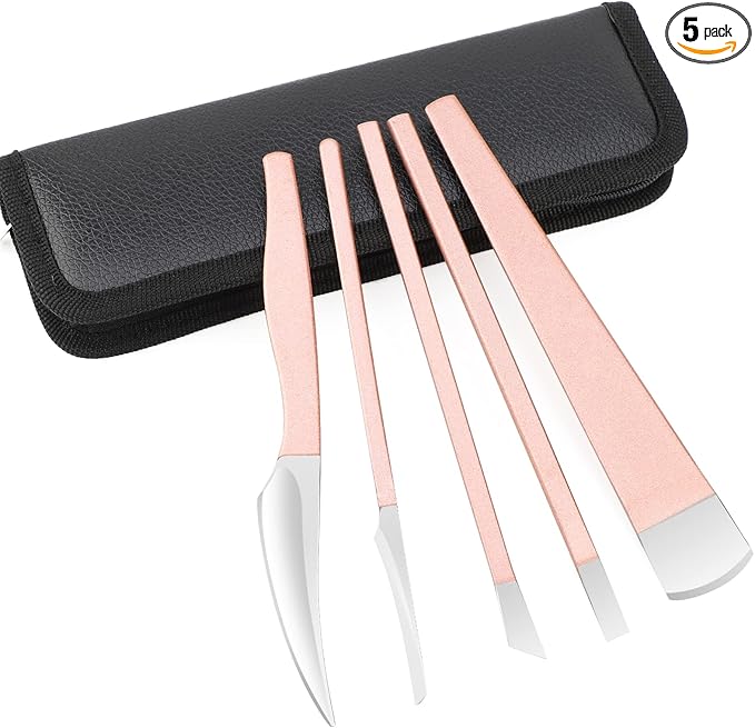 Pedicure Knife Kit, 5 Pack Rose Gold Foot Dead Callus Remover Stainless Set, Professional Ingrown Toenail Steel Tool, Feet Skin Care Nail File Tool Manicure Clippers Cuticle Scraper Toe Shaver